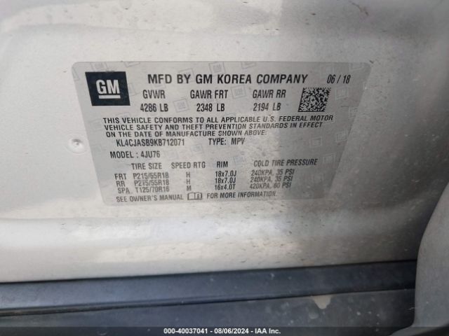 KL4CJASB9KB712071 Buick Encore Fwd Preferred