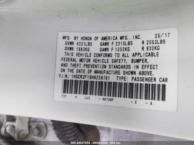 1HGCR2F19HA238791 Honda Accord Sport Se