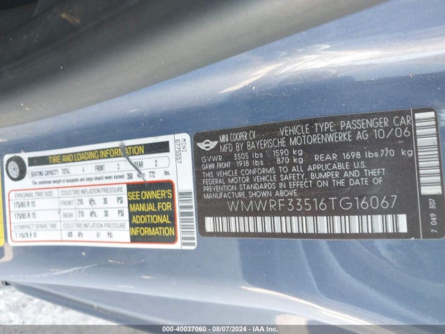2006 MINI COOPER WMWRF33516TG16067 Photo 8