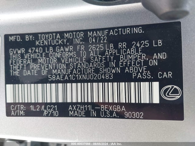 Lexus Es 300h Luxury 2022 58AEA1C1XNU020483 Image 9