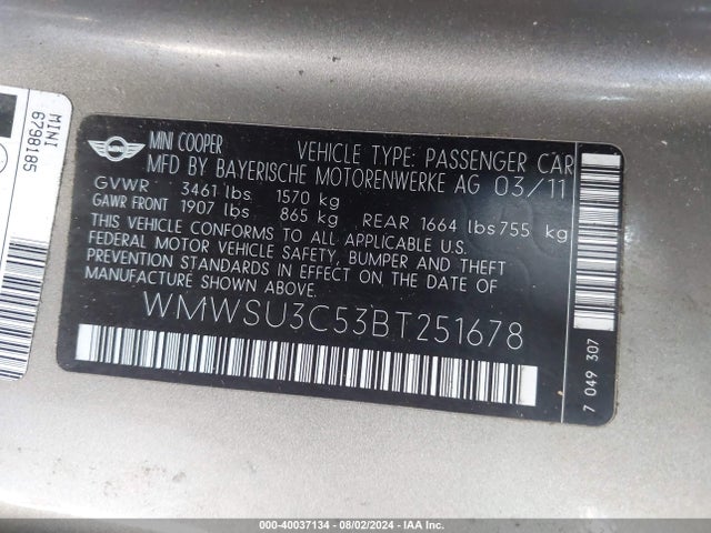 2011 MINI COOPER WMWSU3C53BT251678 Photo 8