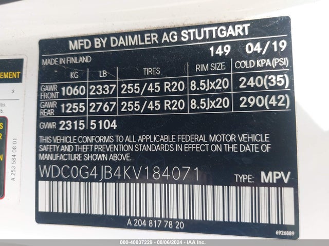 WDC0G4JB4KV184071 Mercedes-Benz GLC 300