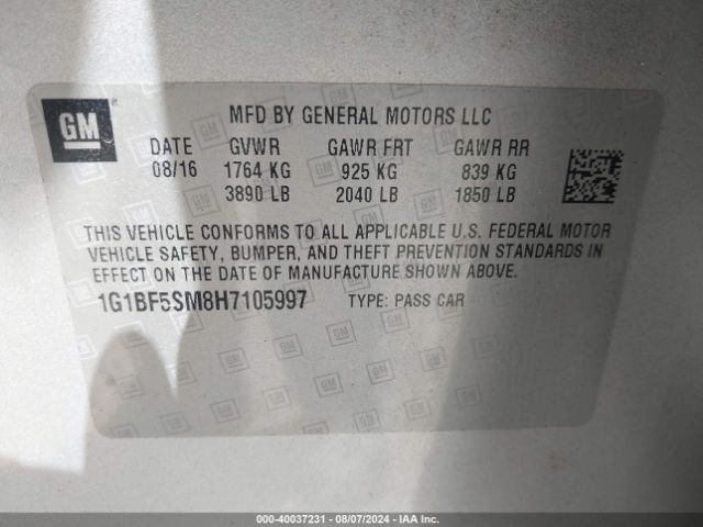 1G1BF5SM8H7105997 Chevrolet Cruze Premier Auto