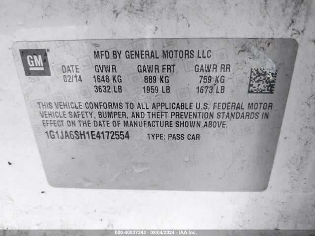 Chevrolet Sonic Ls Auto 2014 1G1JA6SH1E4172554 Image 9