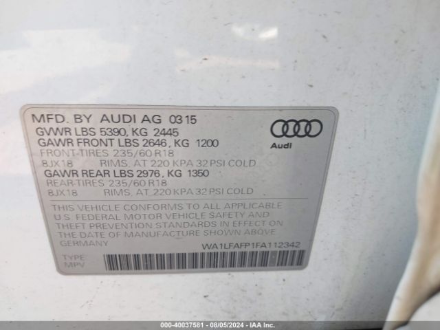 WA1LFAFP1FA112342 Audi Q5 2.0t Premium