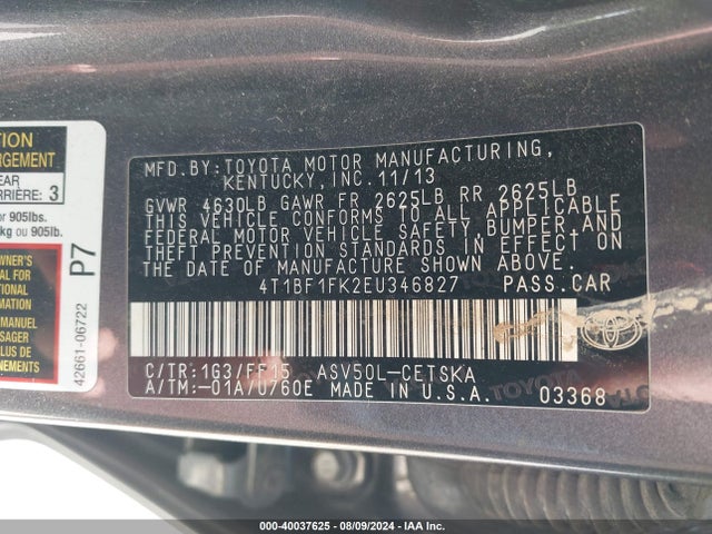 Toyota CAMRY SE 2014 4T1BF1FK2EU346827 Image 9