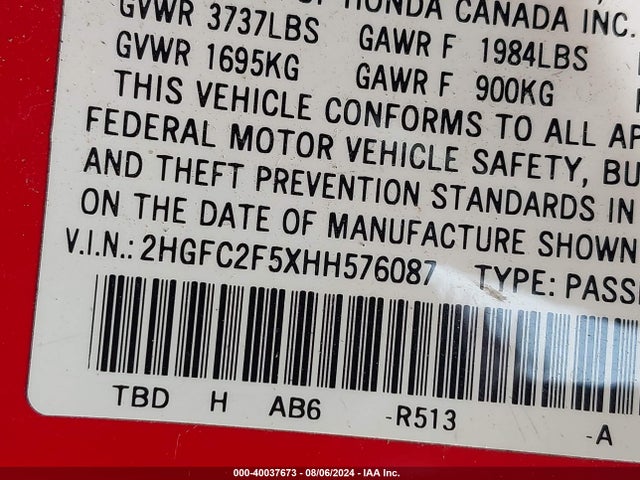 Honda Civic Lx 2017 2HGFC2F5XHH576087 Image 9