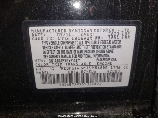 3N1AB7APXGY314471 Nissan SENTRA S