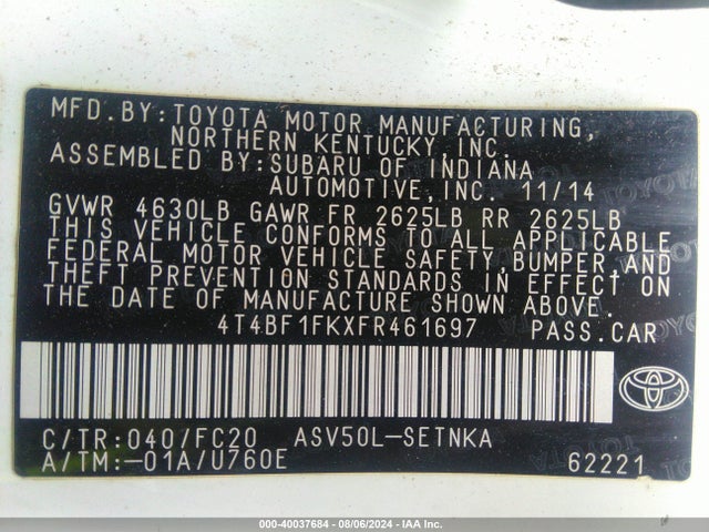 Toyota CAMRY LE 2015 4T4BF1FKXFR461697 Image 9