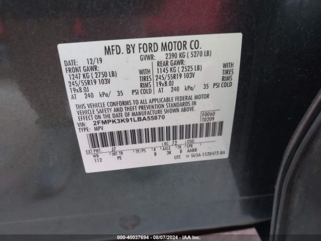 2FMPK3K91LBA55870 Ford Edge Titanium