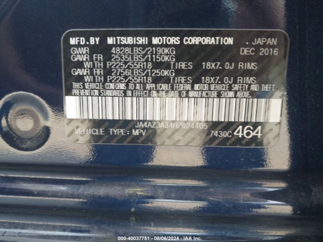 JA4AZ3A34HZ024405 Mitsubishi Outlander Sel
