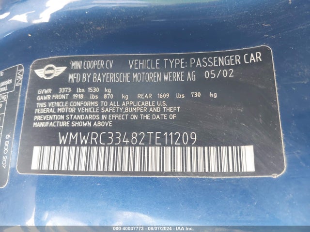 2002 MINI COOPER WMWRC33482TE11209 Photo 8