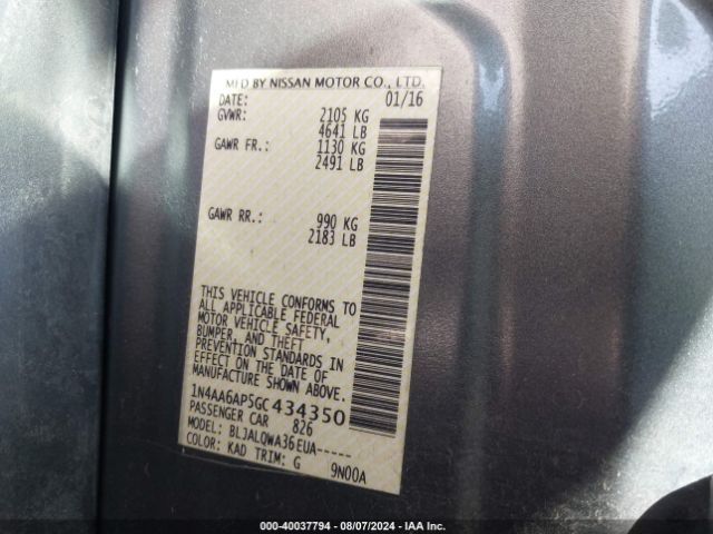 1N4AA6AP5GC434350 Nissan Maxima 3.5 Platinum/3.5 S/3.5 Sl/3.5 Sr/3.5 Sv