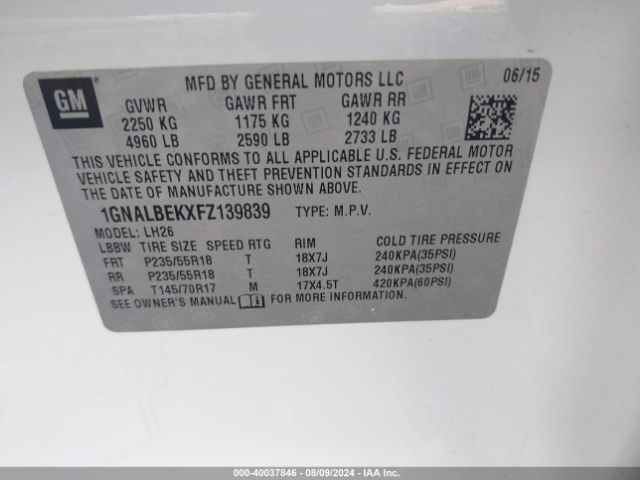 1GNALBEKXFZ139839 Chevrolet EQUINOX 1LT
