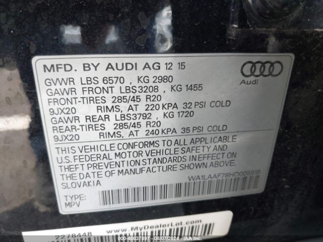 WA1LAAF78HD005918 Audi Q7 3.0t Premium