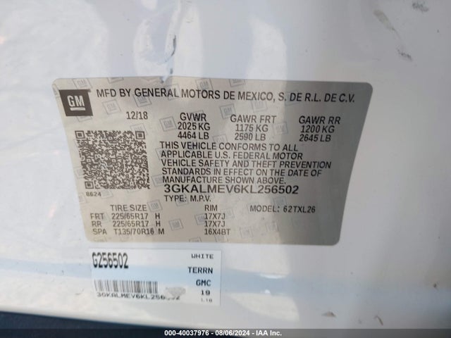 3GKALMEV6KL256502 GMC Terrain Sle