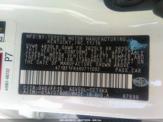 Toyota CAMRY SE 2017 4T1BF1FK4HU711092 Image 9