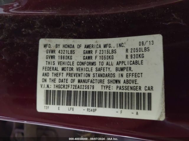 1HGCR2F72EA025679 Honda ACCORD EX