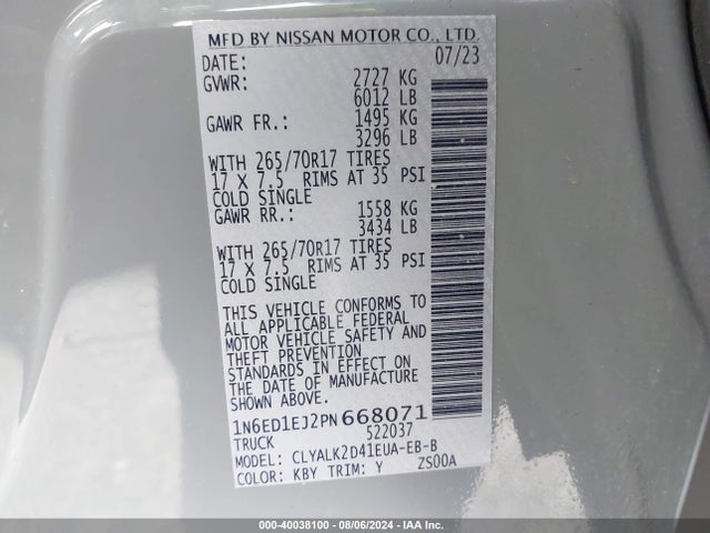 Nissan Frontier Pro-x 4x2 2023 1N6ED1EJ2PN668071 Image 9