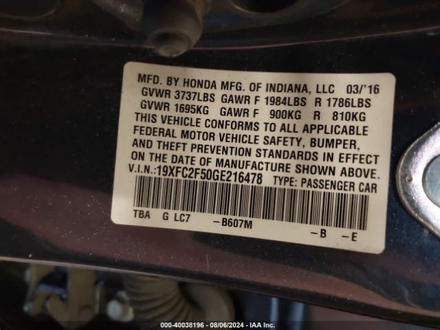 19XFC2F50GE216478 Honda Civic Lx