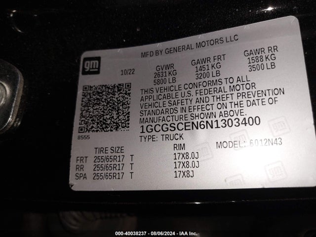 1GCGSCEN6N1303400 Chevrolet Colorado 2wd  Short Box Lt