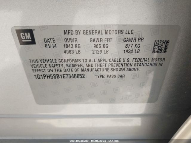 1G1PH5SB1E7346052 Chevrolet Cruze Eco Auto