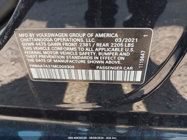 1VWAA7A31MC009309 Volkswagen Passat 2.0t S
