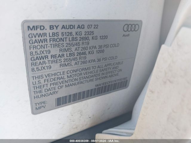 WA1EECF31N1150382 Audi Q3 Premium Plus 45 Tfsi S Line Quattro Tiptronic