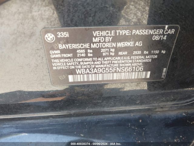 WBA3A9G55FNS66106 BMW 335i
