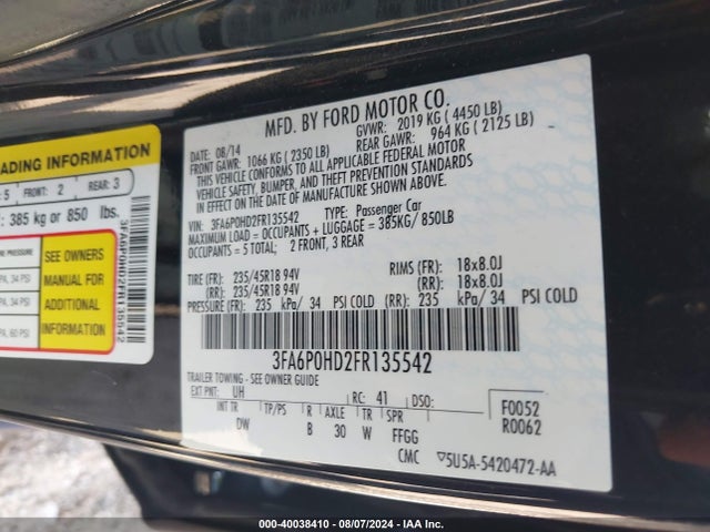Ford FUSION SE 2015 3FA6P0HD2FR135542 Image 9