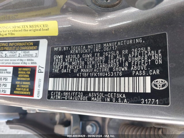 Toyota CAMRY SE 2017 4T1BF1FK1HU453176 Image 9