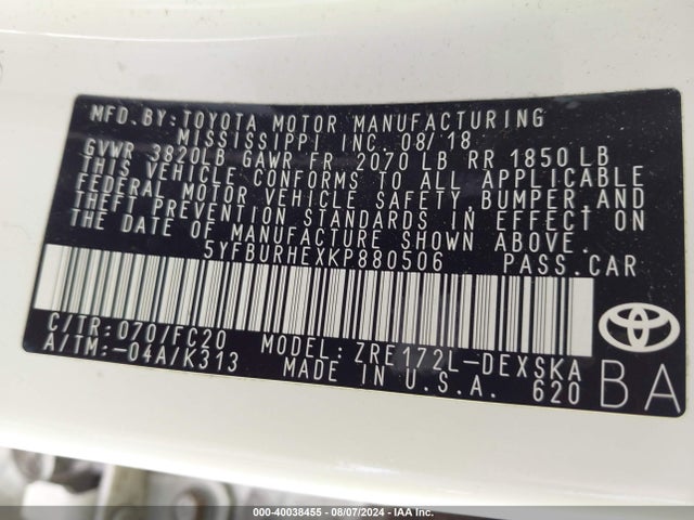 Toyota COROLLA SE 2019 5YFBURHEXKP880506 Image 9