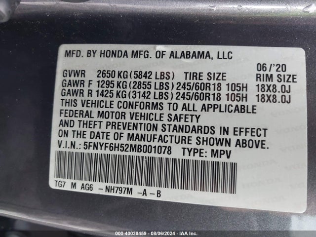 Honda Pilot Awd Ex-l 2021 5FNYF6H52MB001078 Image 9