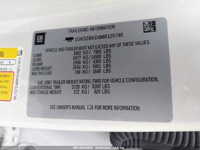 GMC Yukon 4wd Slt 2021 1GKS2BKD4MR125748 Image 9