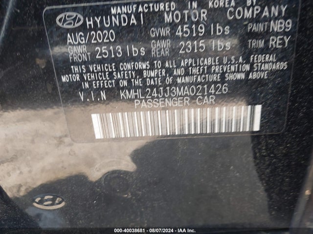 Hyundai Sonata Blue 2021 KMHL24JJ3MA021426 Image 9