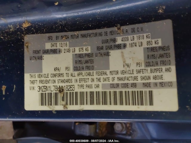 3MZBN1L78HM118263 Mazda Mazda3 Touring