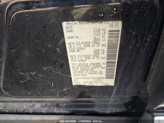 5N1AZ2MG9FN265648 Nissan MURANO SV