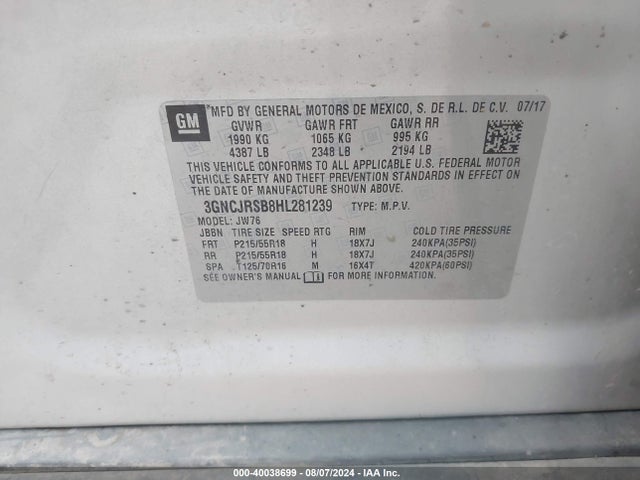 Chevrolet Trax Premier 2017 3GNCJRSB8HL281239 Image 9