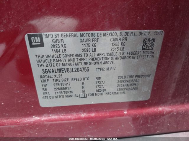 3GKALMEV8JL204755 GMC Terrain Sle
