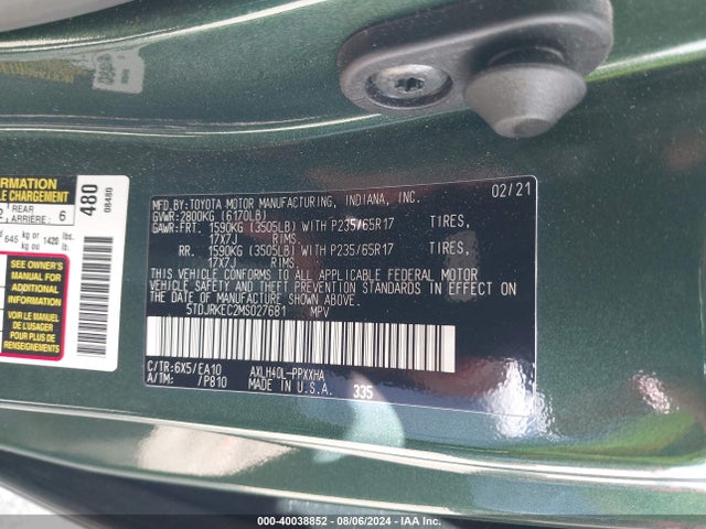 Toyota SIENNA XLE 2021 5TDJRKEC2MS027681 Image 9