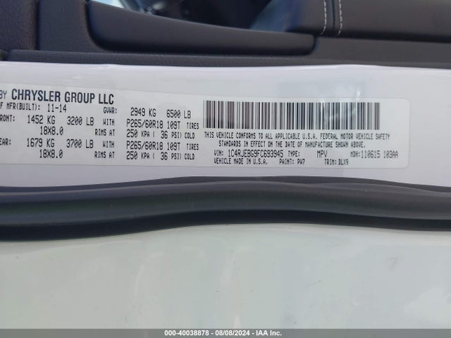 1C4RJEBG9FC693945 Jeep Grand Cherokee Limited