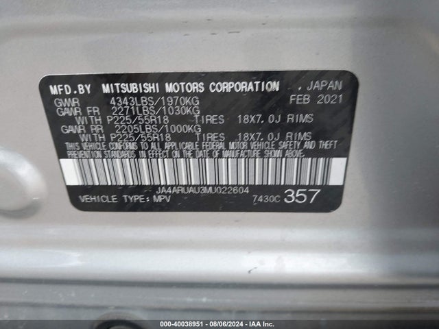 2021 MITSUBISHI OUTLANDER SPORT JA4ARUAU3MU022604 Photo 8