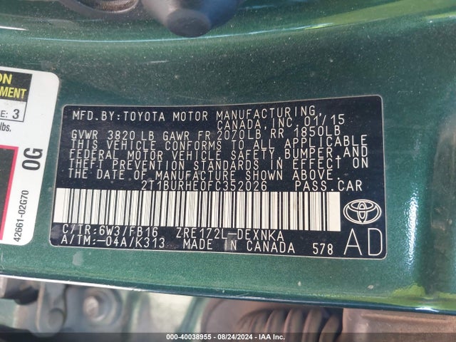 Toyota COROLLA LE 2015 2T1BURHE0FC352026 Image 9
