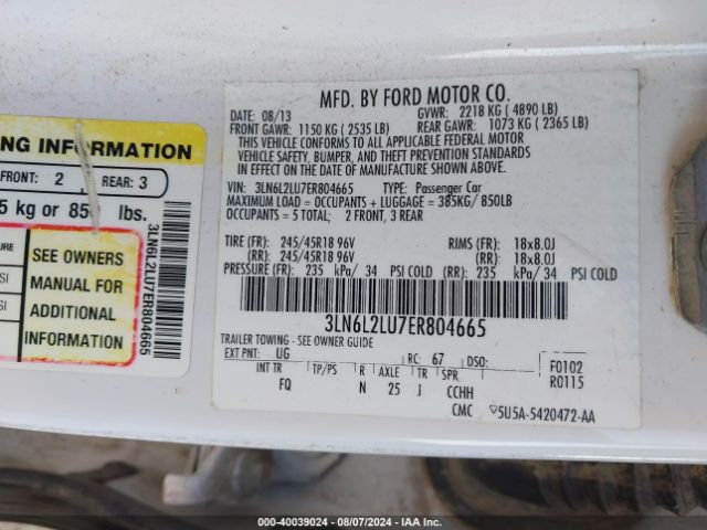 3LN6L2LU7ER804665 Lincoln MKZ HYBRID