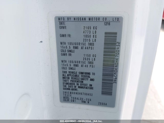 Nissan Nv200 S 2017 3N6CM0KN0HK700452 Image 9