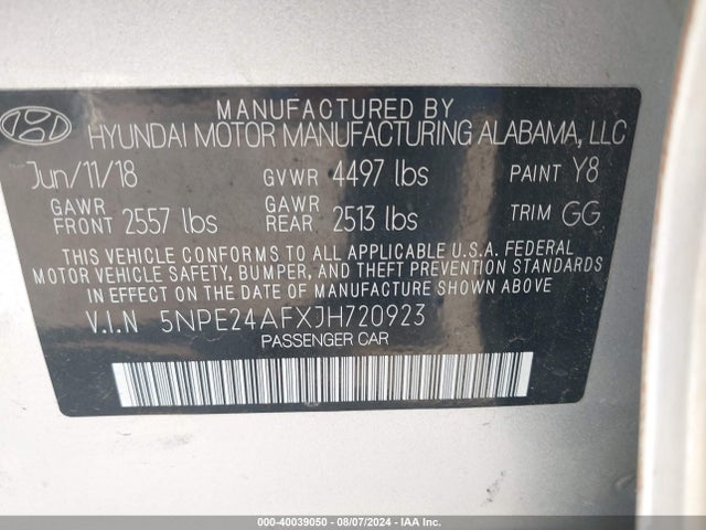 Hyundai SONATA SE 2018 5NPE24AFXJH720923 Image 9