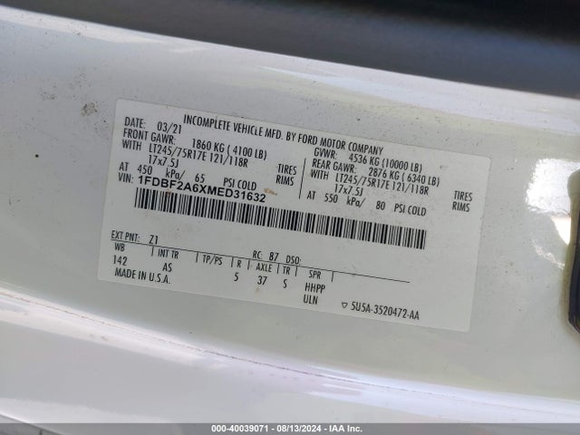 Ford F-250 Xl 2021 1FDBF2A6XMED31632 Image 9