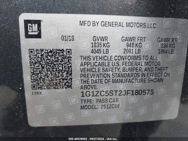 Chevrolet Malibu 1fl 2018 1G1ZC5ST2JF180575 Image 9