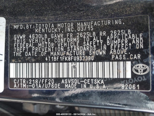 Toyota CAMRY SE 2015 4T1BF1FK8FU933390 Image 9