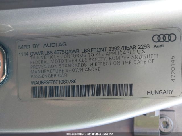 WAUBFGFF6F1080786 Audi A3 2.0t Premium